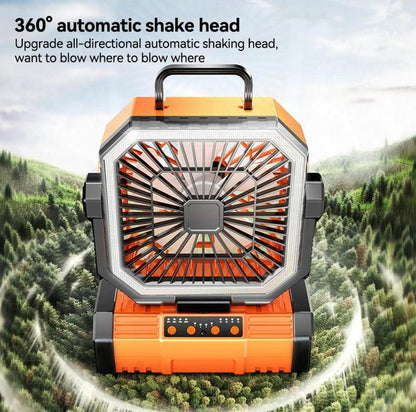 360 Degrees Rotating Ultimate 50000mAh Rechargeable Camping Fan with LED Lights - Portable, Multifunctional, Remote Control Shaking Head Fan for Tent, Travel, and Outdoor Adventures