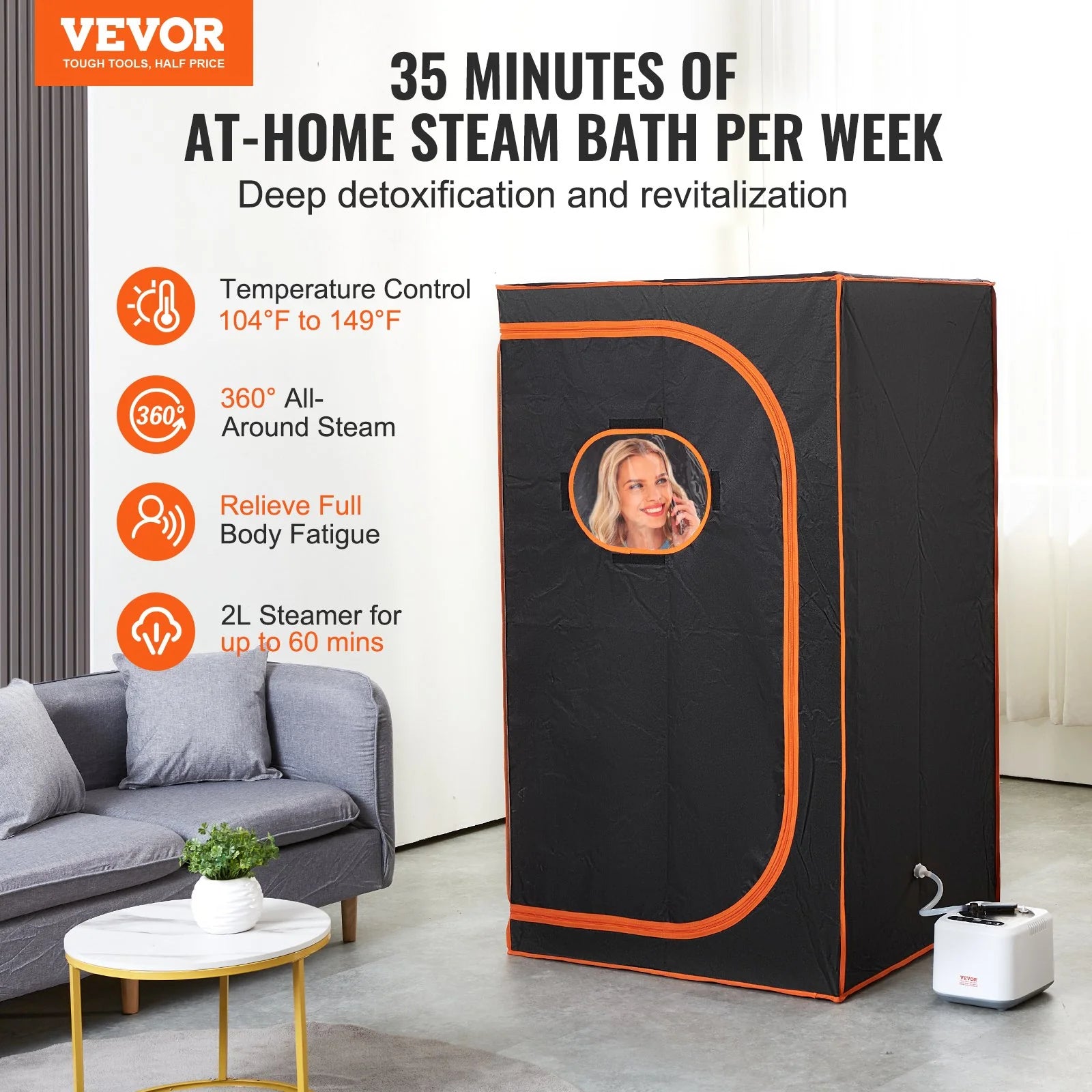 Deep Detoxification and Revitalization VEVOR Portable Steam Sauna Tent Full Size, 1000W Personal Sauna Blanket Kit for Home Spa, Detoxify & Soothing Heated Body Therapy, Time & Temperature Remote Control with Floor Mat, Temperature Control 100 Degrees Fahrenheit, 360 Degrees All-Round Steam, 2L Steamer for Up to 60 Minutes, Relieve Full Body Fatigue.