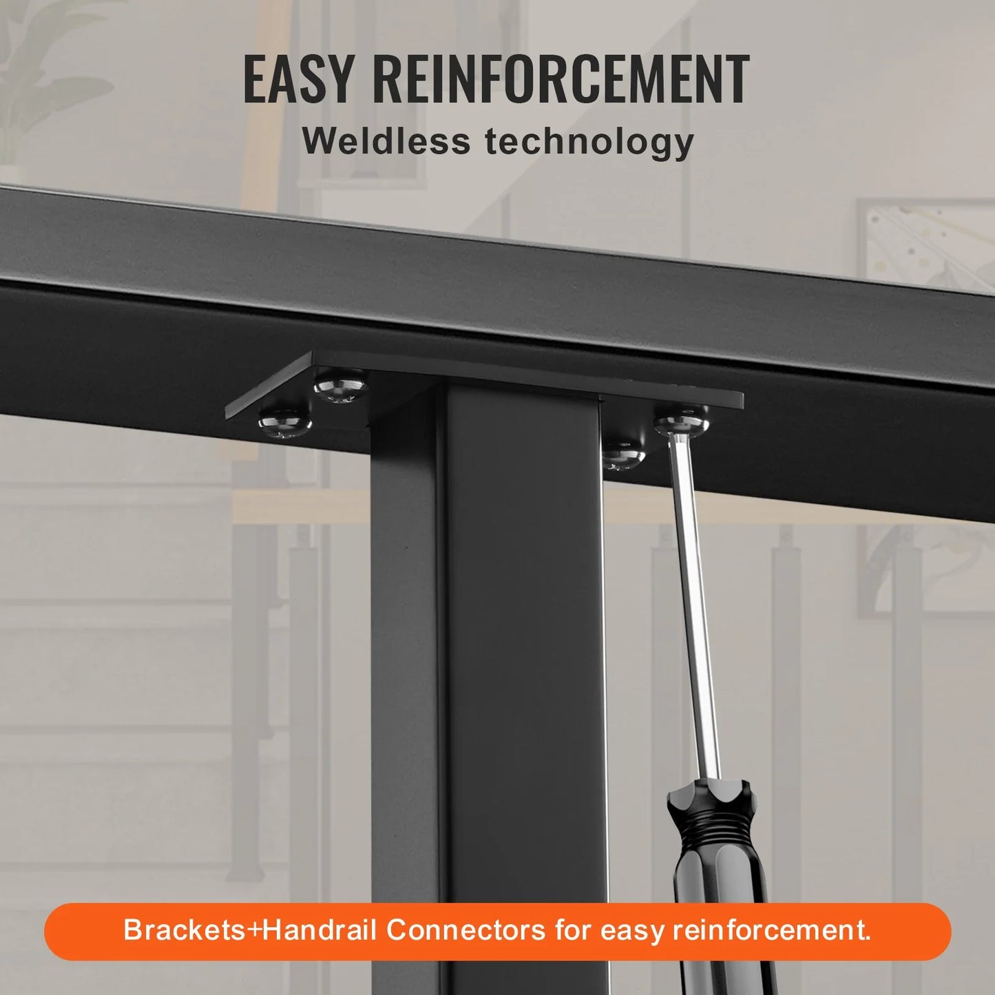 Easy Setup VEVOR Cable Rail Post Level Deck Stair Post 36 X 1.5 X 1.5 Cable Handrail Post Stainless Steel Brushed Finishing Deck Railing DIY Picket without Hole Stair Railing Kit with Mount Bracket Black Easy Installation