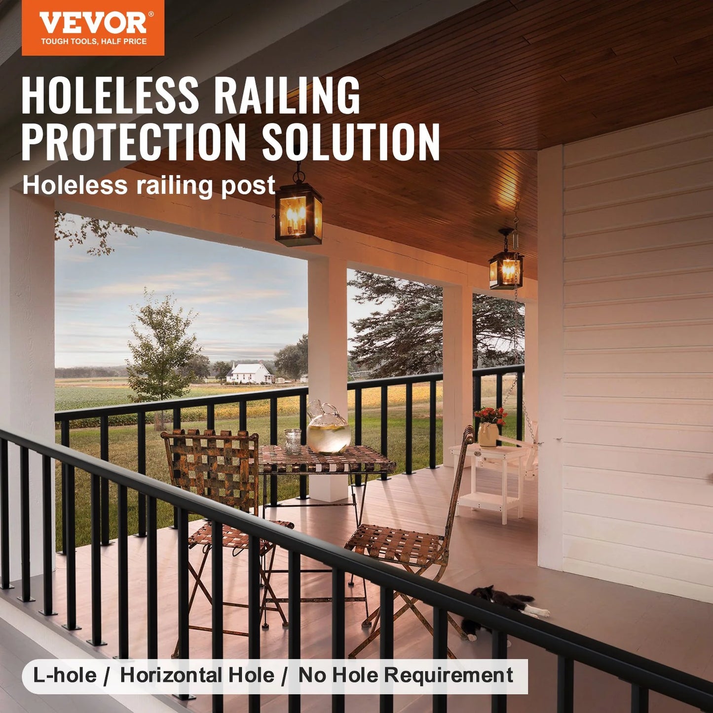 VEVOR Versatile Cable Rail Post Level Deck Stair Post 36 X 1.5 X 1.5 Cable Handrail Post Stainless Steel Brushed Finishing Deck Railing DIY Picket without Hole Stair Railing Kit with Mount Bracket Black