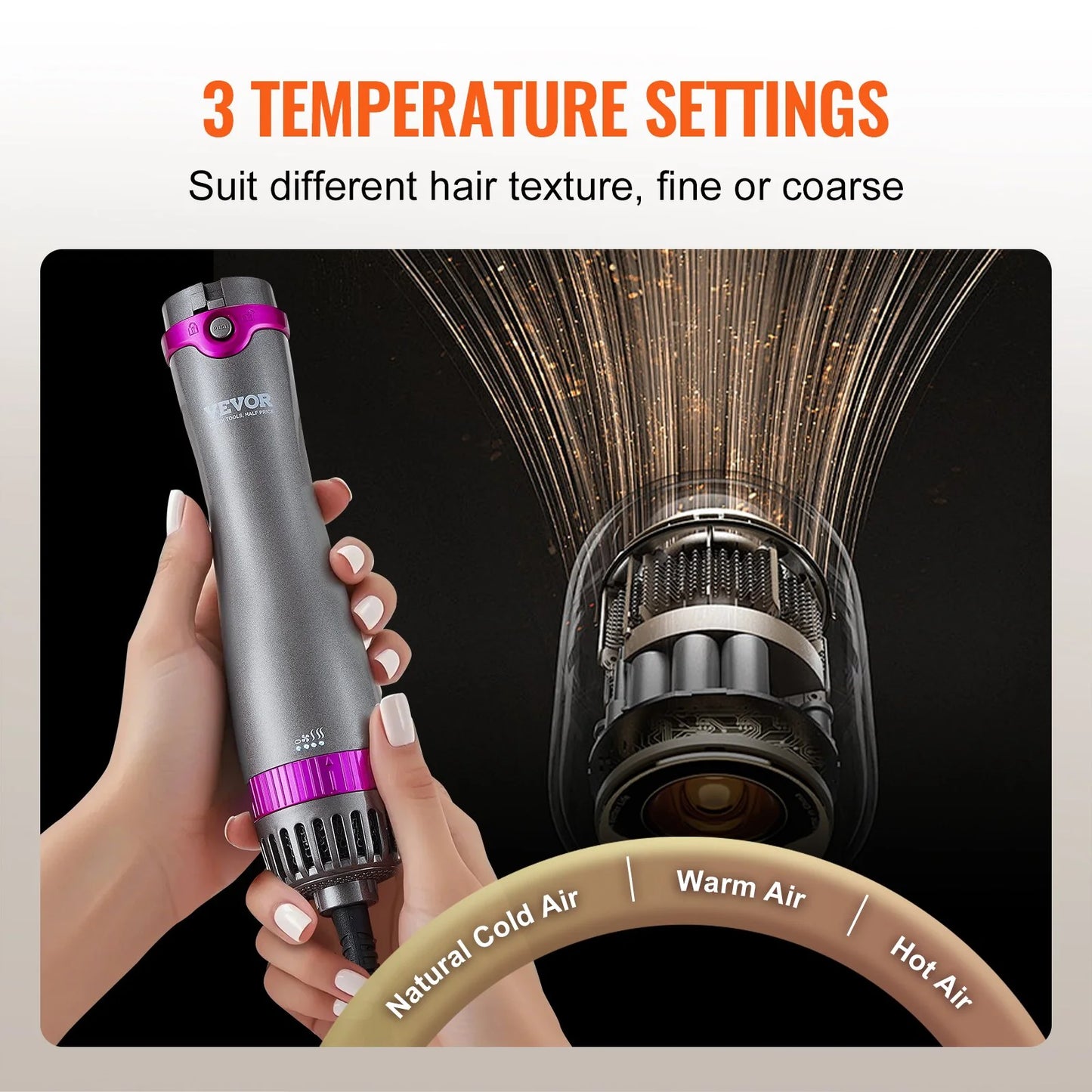 Three Temperature Settings Suitable for Different Hair Texture 
Vevor Hair Dryer Brush 5-In-1 Hot Hair Styler Upgraded Negative Ion for Curling