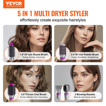 Grey Vevor Hair Dryer Brush 5-In-1 Hot Hair Styler Upgraded Negative Ion for Curling Multi Use