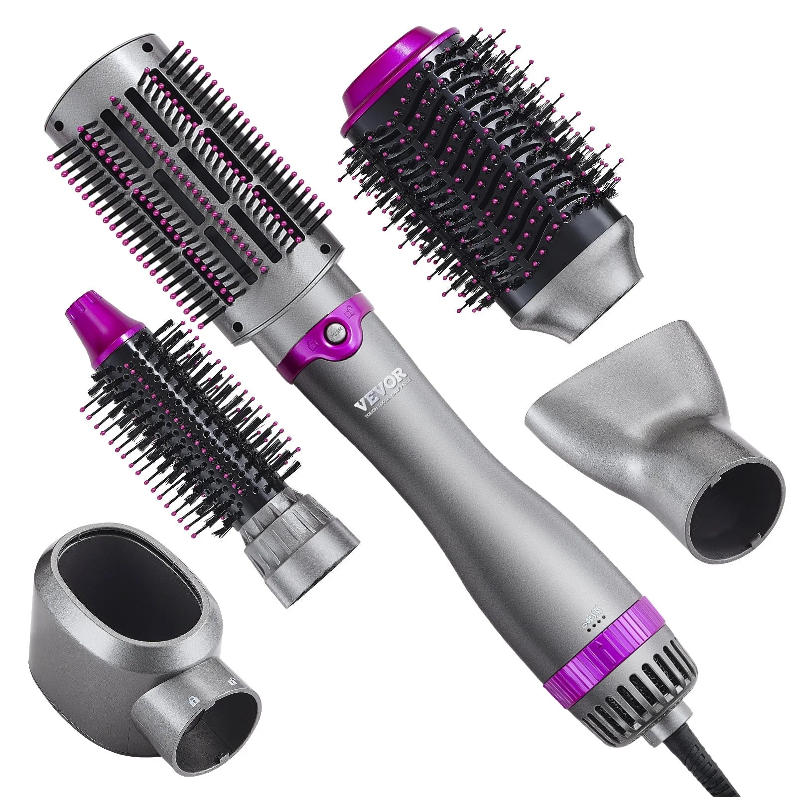 Grey and Purple Vevor Hair Dryer Brush 5-In-1 Hot Hair Styler Upgraded Negative Ion for Curling