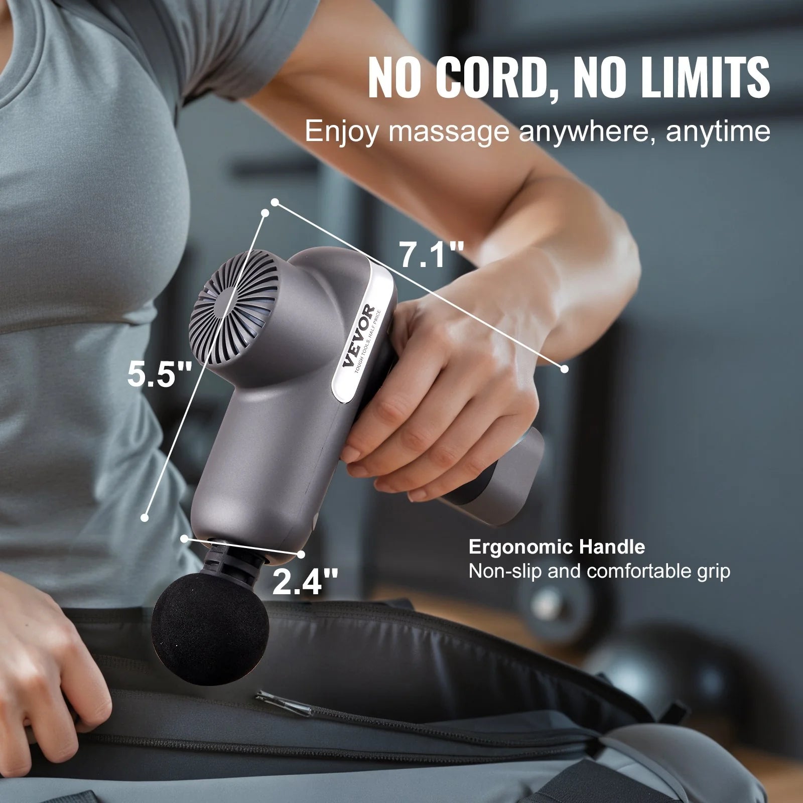 Wireless VEVOR Massage Gun Deep Tissue, Percussion Muscle Massager for Athletes - with 5 Speed Levels & 6 Massage Heads, 7.4V 2500Mah Batteries, Handheld Electric Massage Gun for Pain Relief, Muscle Relaxation No limit