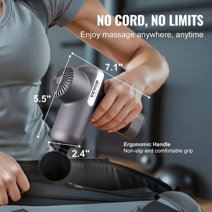 Wireless VEVOR Massage Gun Deep Tissue, Percussion Muscle Massager for Athletes - with 5 Speed Levels & 6 Massage Heads, 7.4V 2500Mah Batteries, Handheld Electric Massage Gun for Pain Relief, Muscle Relaxation No limit
