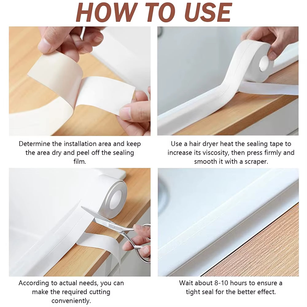 DIY Easy to Install Waterproof Self-Adhesive Bathroom Sealing Tape - Oil-Proof Kitchen Sink Caulk Strip for Shower & Toilet Corners