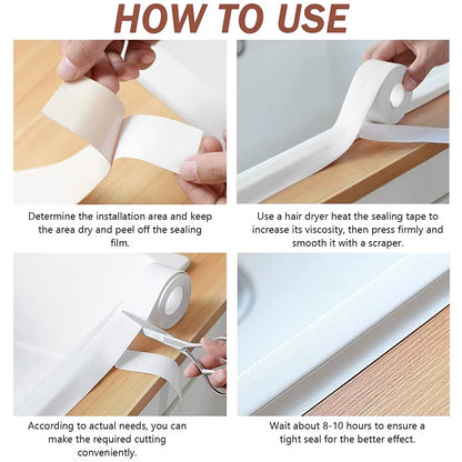 DIY Easy to Install Waterproof Self-Adhesive Bathroom Sealing Tape - Oil-Proof Kitchen Sink Caulk Strip for Shower & Toilet Corners