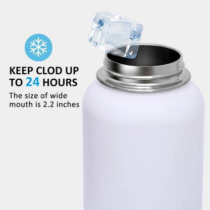24 Hours Cold Liquid Retainer 
White Water Bottle 32 Oz Stainless Steel Water Bottle 1L Vacuum BPA Free Water Bottle with Straws & Leak Proof Spout Lids & Straw Brush