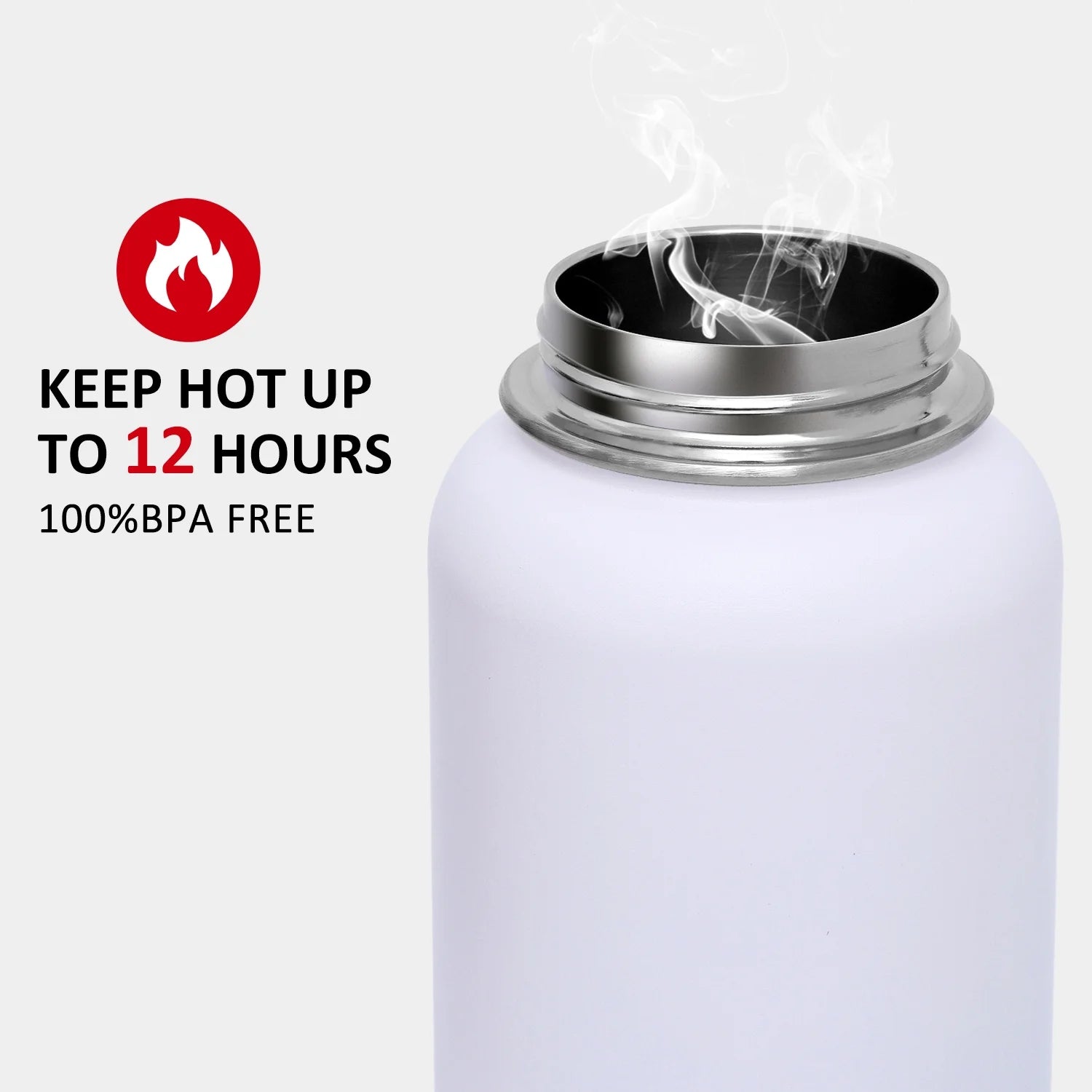 Keep Hot Up To 12 Hours 
White Water Bottle 32 Oz Stainless Steel Water Bottle 1L Vacuum BPA Free Water Bottle with Straws & Leak Proof Spout Lids & Straw Brush