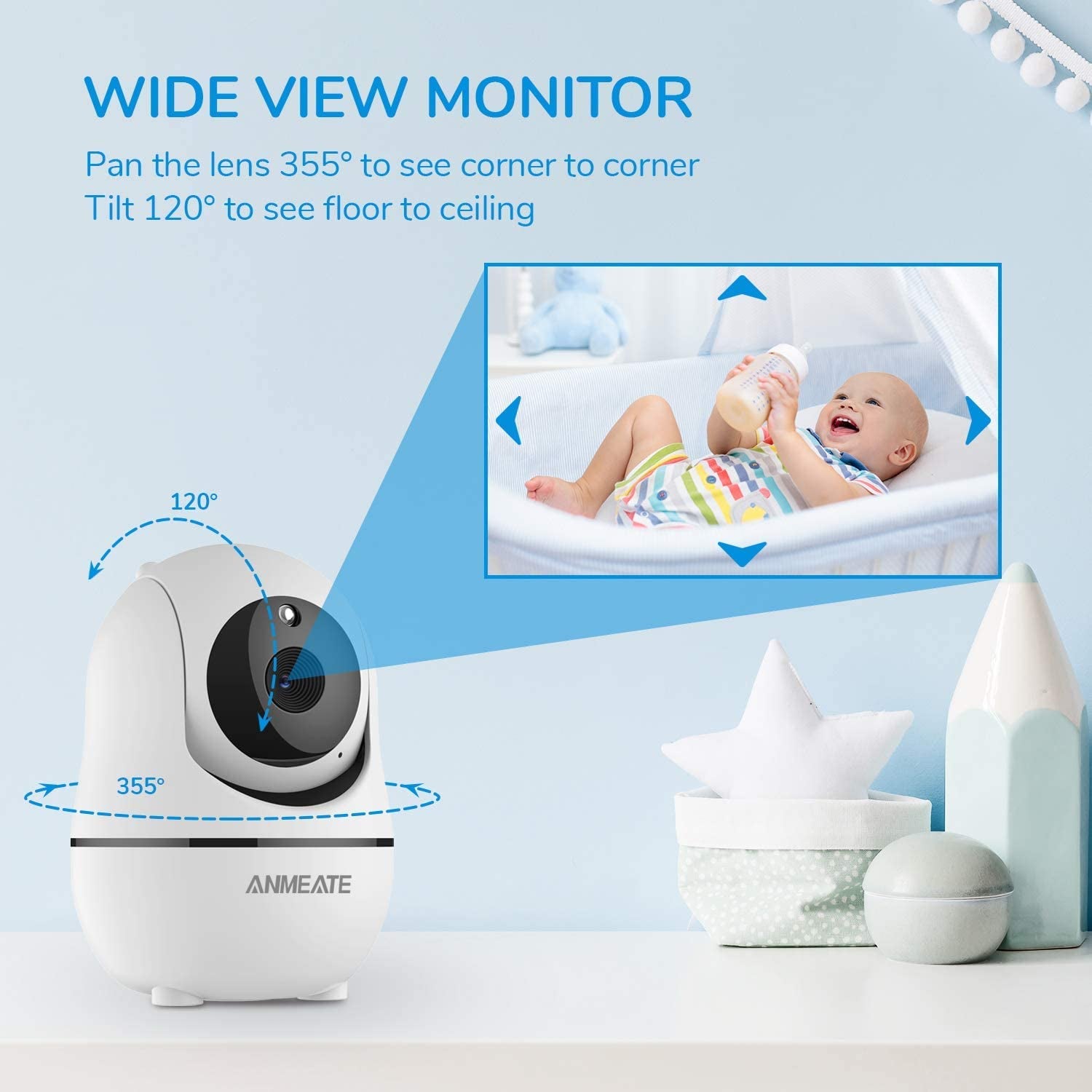 Wide View Monitor 
Baby Monitor with Remote Pan-Tilt-Zoom Camera,Large Display Video Baby Monitor with Camera and Audio |Infrared Night Vision |Two Way Talk | Room Temperature| Lullabies and 960Ft Range（Black）