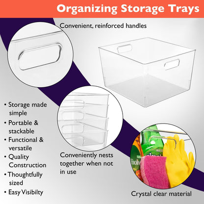 Easy Storage XL Clear Plastic Storage Bins - 2 Pack for Kitchen Cabinet and Fridge Organization