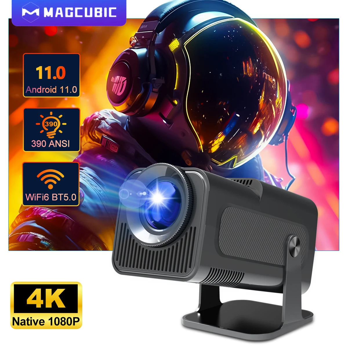 Native 1080P, 390 ANSI, Dual WiFi 6 & Bluetooth 5.0, Portable Cinema Experience!