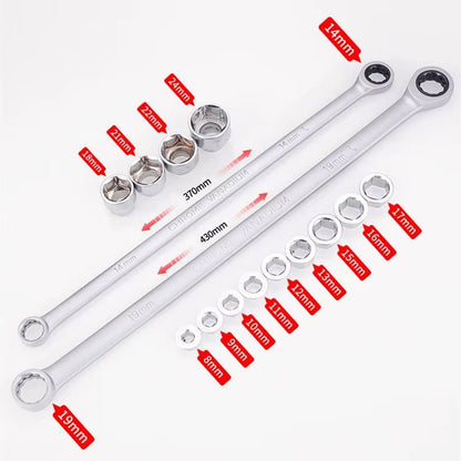 Ultimate 15-Piece Adjustable Ratchet Wrench Kit - 8-24mm Metric, 180° Chrome Vanadium Steel Spanners