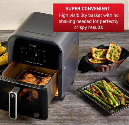 T-Fal Easy Fry Infrared Air Fryer - 6.3 Quart, 1550W, Digital Touch Screen, Sleek Grey Design