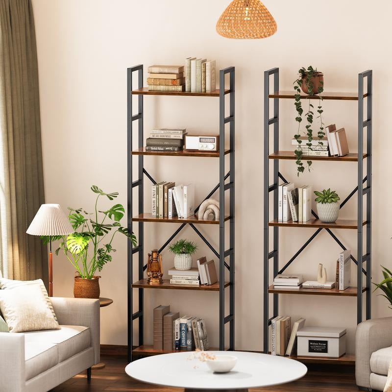 Stylish SUPERJARE Triple 5-Tier Bookshelf with 14 Open Display Shelves - Perfect for Home & Office Organization