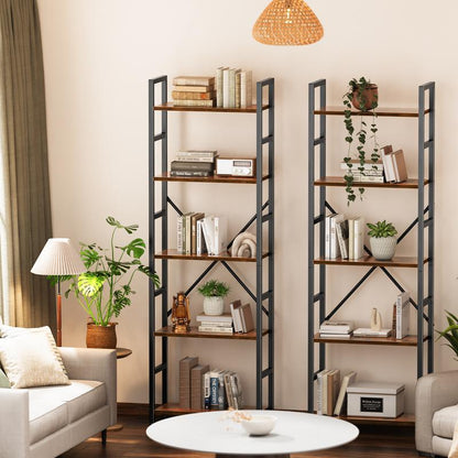 Stylish SUPERJARE Triple 5-Tier Bookshelf with 14 Open Display Shelves - Perfect for Home & Office Organization