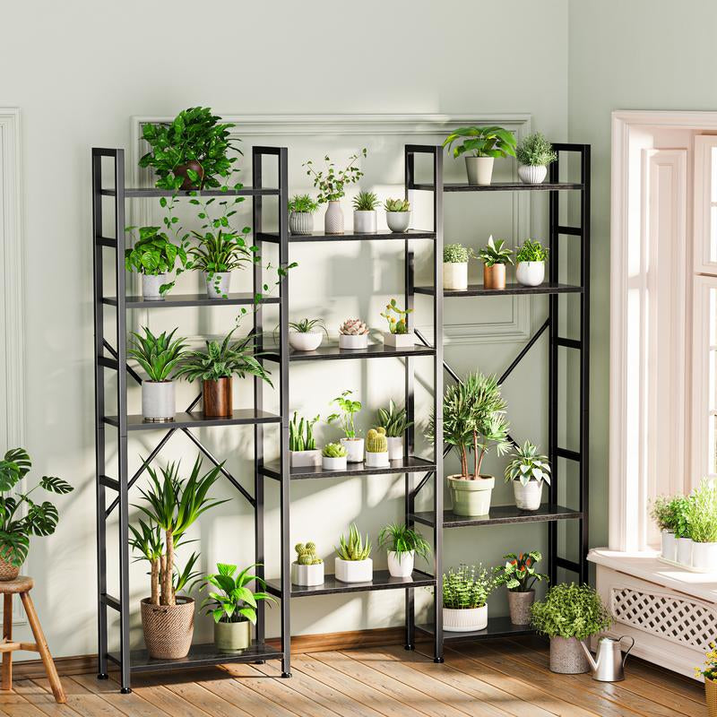 Stylish SUPERJARE Triple 5-Tier Bookshelf with 14 Open Display Shelves - Perfect for Home & Office Organization