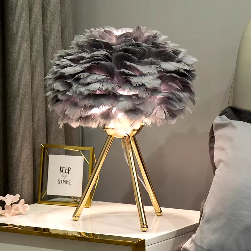 Elegant Feather Bedside Lamp - Modern Romantic Lighting for Home, Coffee Shops, Weddings & Christmas Decor
